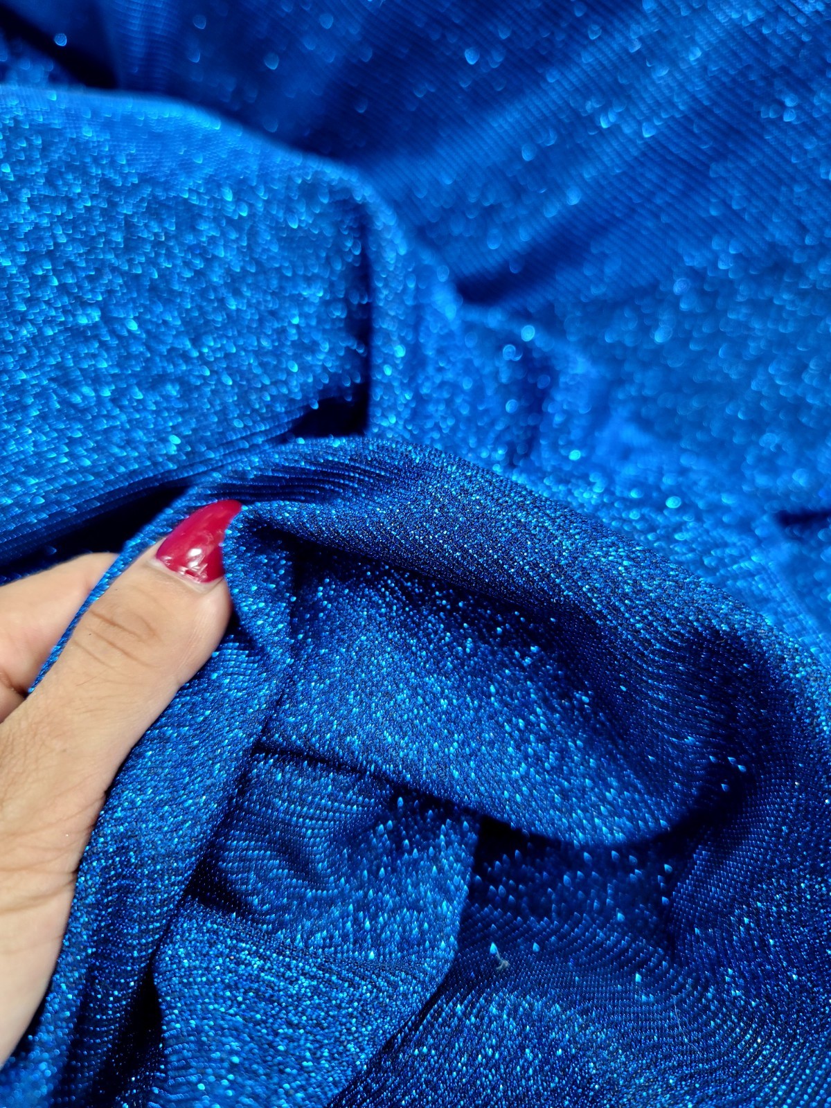 Royal Blue Metallic Lurex Glitter Nylon Spandex Stretch Fabric Sold By The Yard