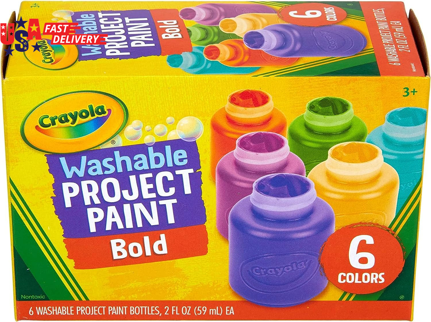 Washable Kids Paint Set 6 Colors Assorted Bulk Non-Toxic Tempera Paint for Toddl