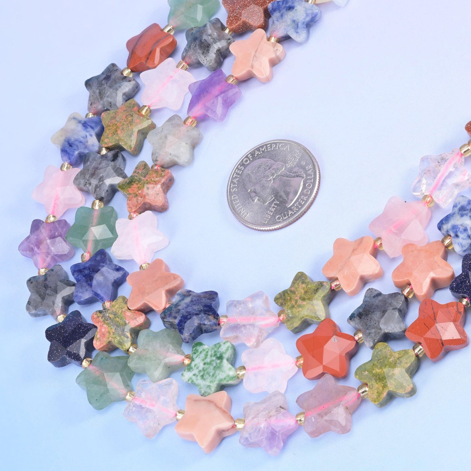 Colorful Assorted Gemstone Faceted Star Beads 14mm 15.5 Inch Strand