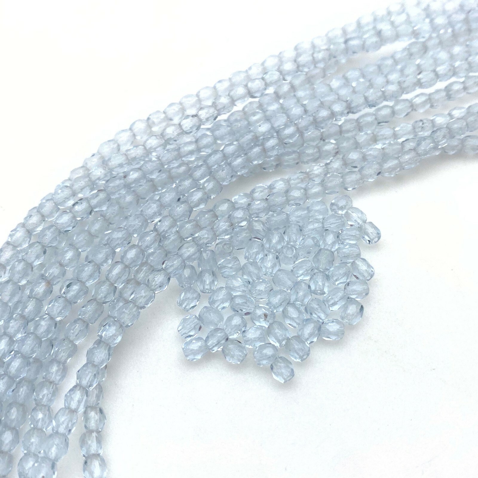 Faceted Translucent Light Patten Blue Round Czech Glass Beads (3mm) (BCG84)