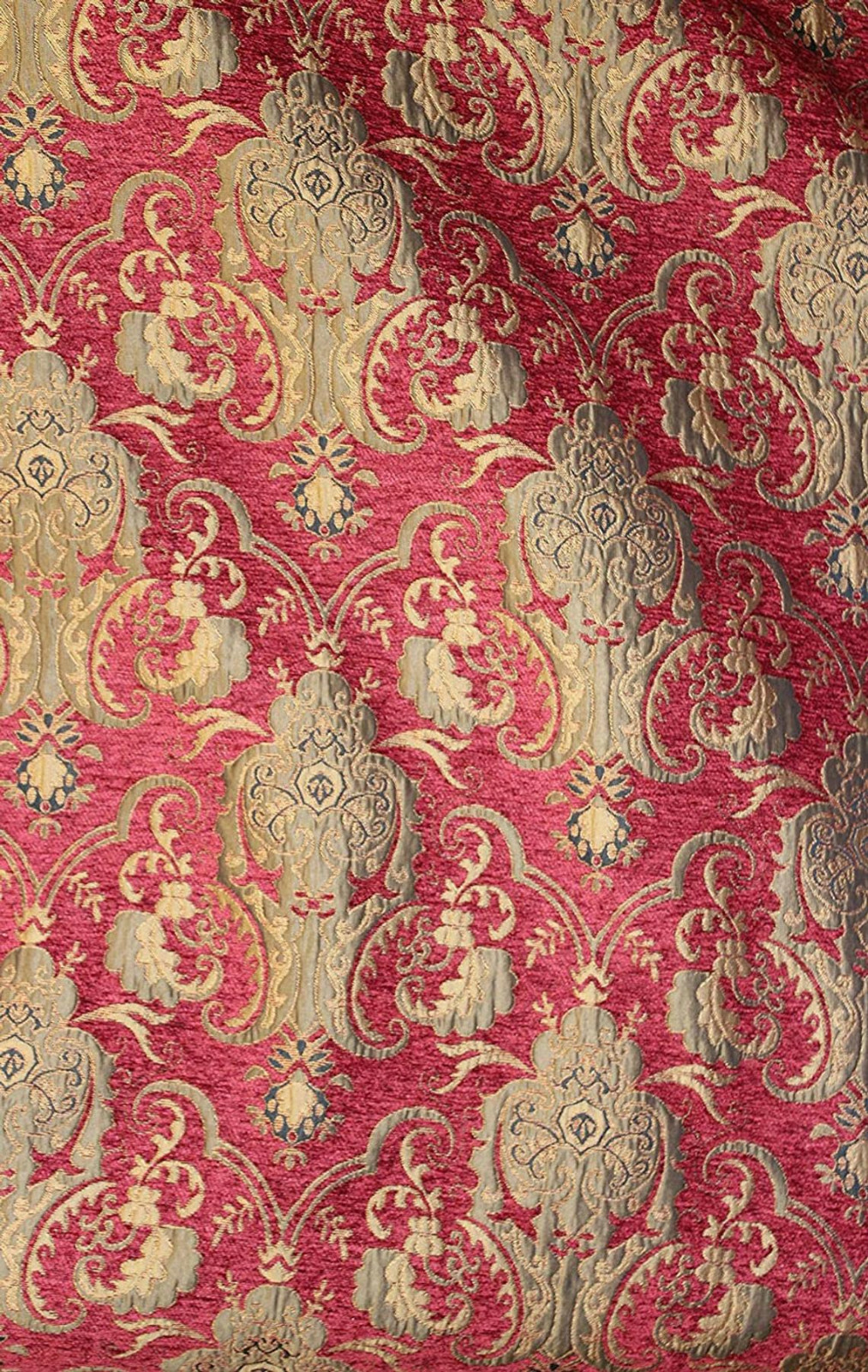 Drapery and Upholstery Chenille Fabric By the Yard Elegant Damask Pattern 58″ w