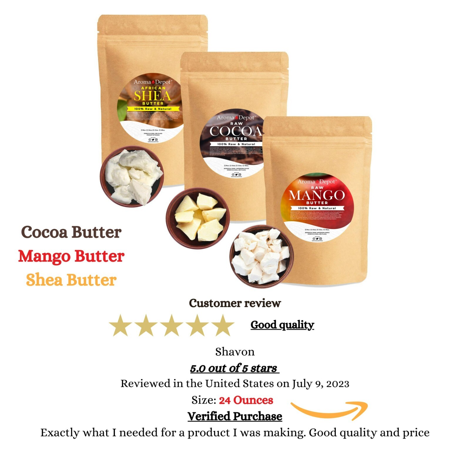 Shea Butter Cocoa Butter Mango Butter 8 oz. 100% Pure Natural Unrefined TRIO SET