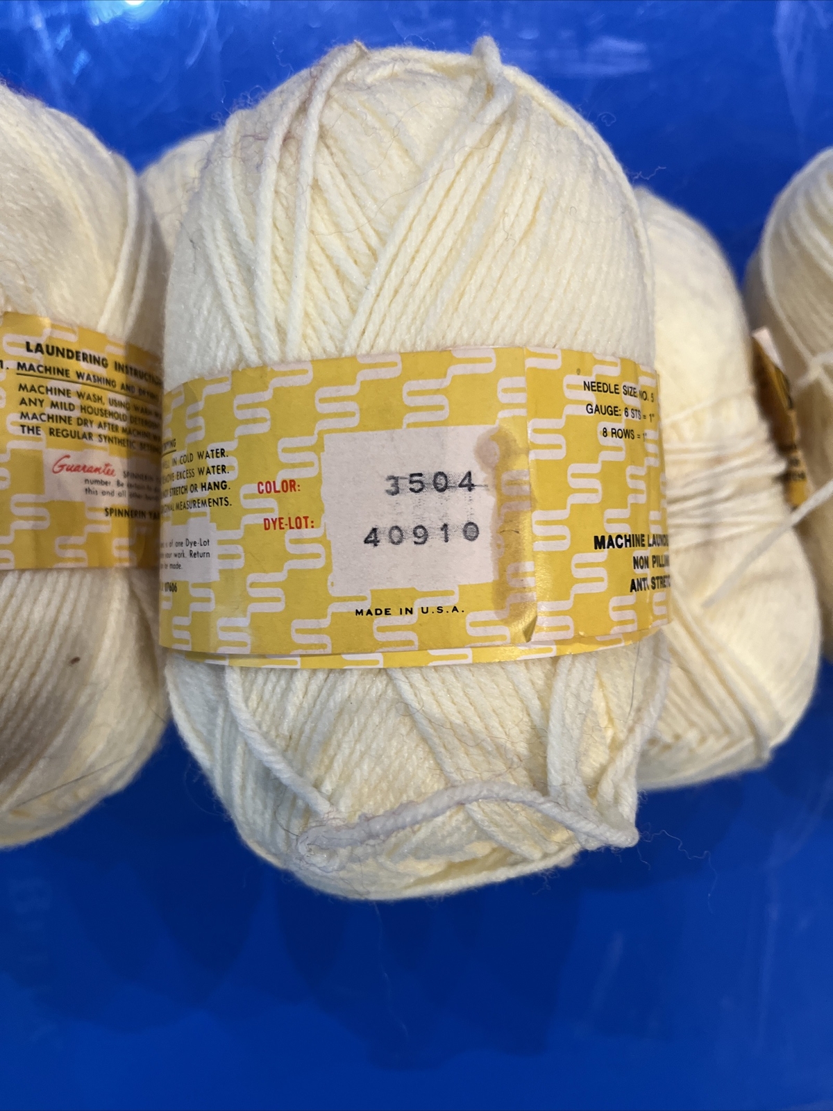 6 Spinnerin Sport 100% Orlon Acrylic Yarn 2 Oz Skein Pale Yellow 3504