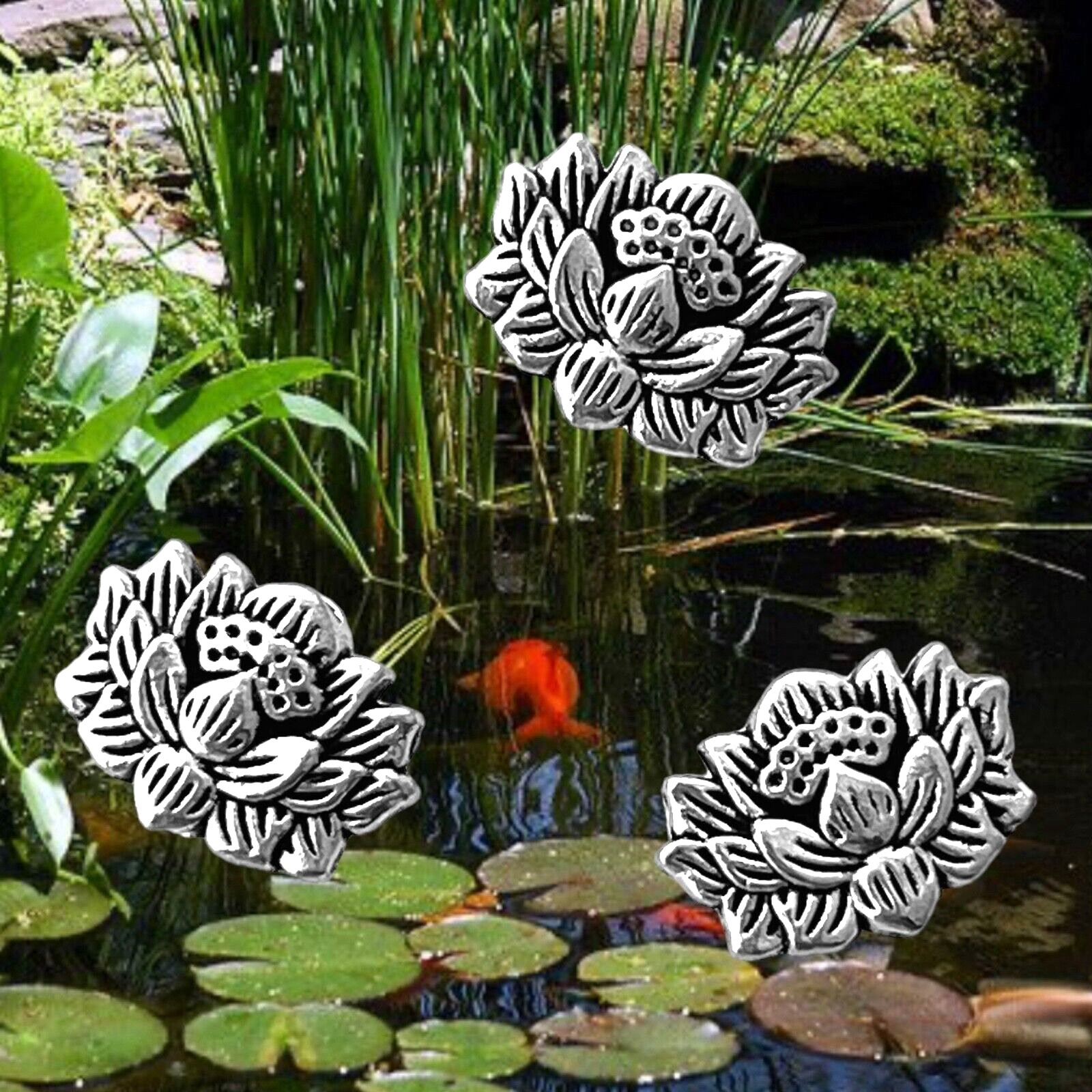 10 Antiqued Tibetan Silver 12x9mm Two Sided Lotus Water Lily Flower Spacer Beads