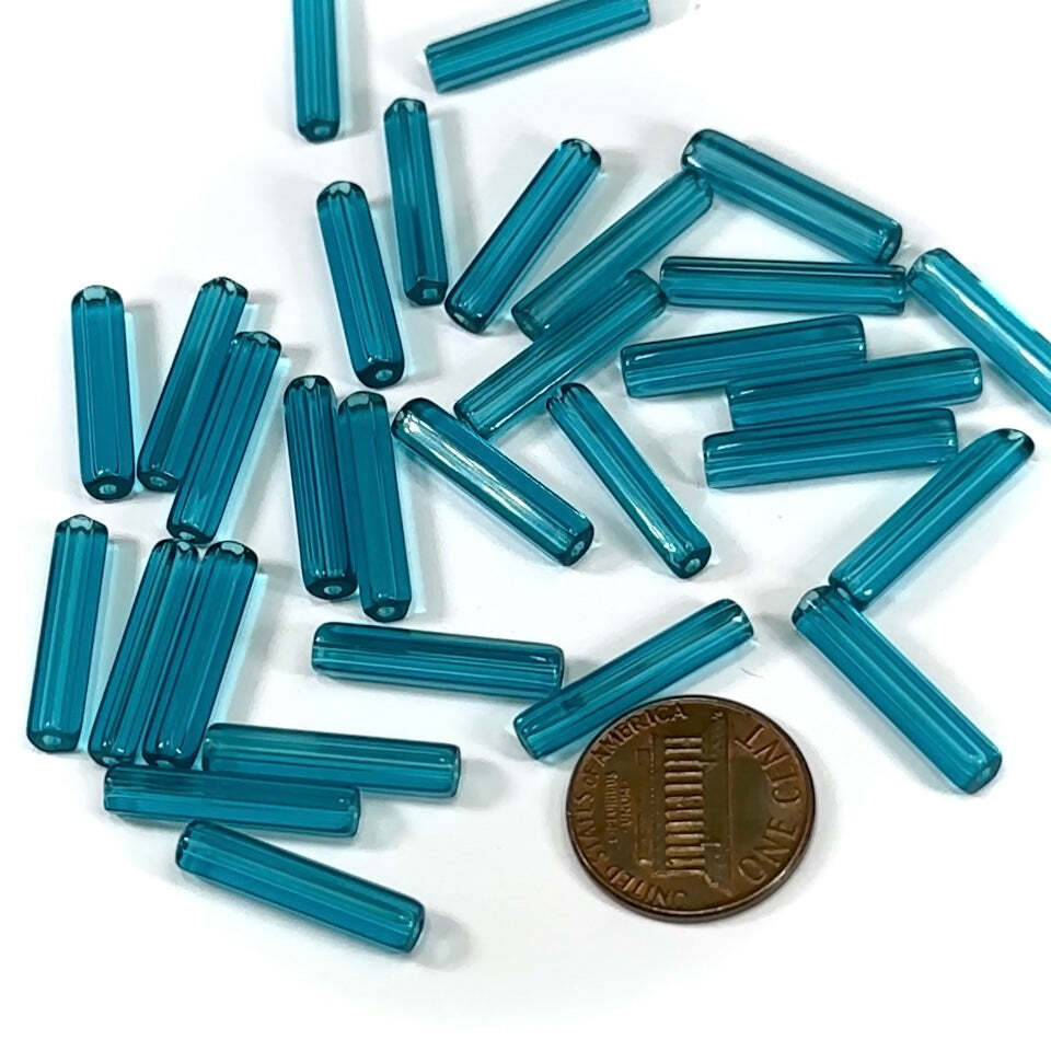 Czech Glass Atlas Tube Beads 20x4mm Dark Aqua Blue 20 pieces CL789