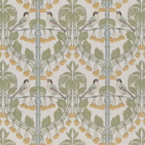 GP & J BAKER CURTAIN FABRIC DESIGN Birds & Cherries 5.8 METRES AQUA 100% COTTON