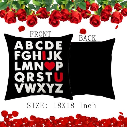 Valentine Pillow Covers 18 x 18 Inch ABC I 18″ x 18″ (Pack of 2) Black White