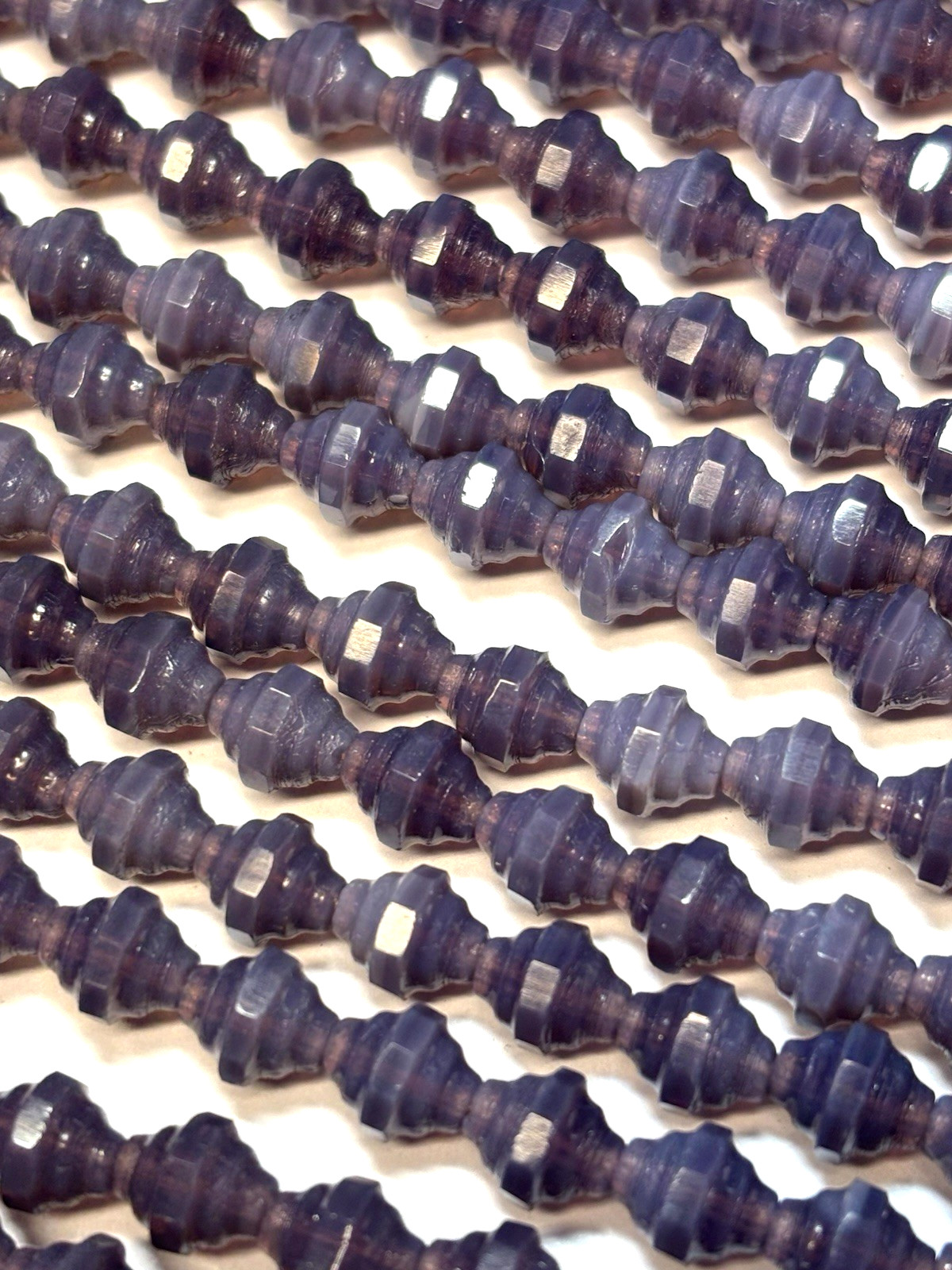 26 8x7mm Czech Glass Faceted Purple Opal Small Turbine Beads