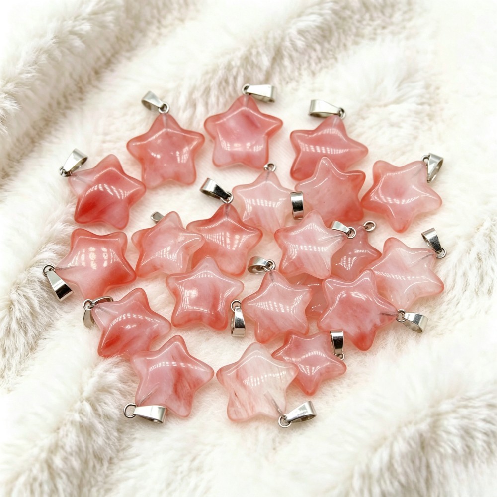 50pcs Artificial Cherry Quartz Stone Star Gemstone Beads Pendants Jewelry Making