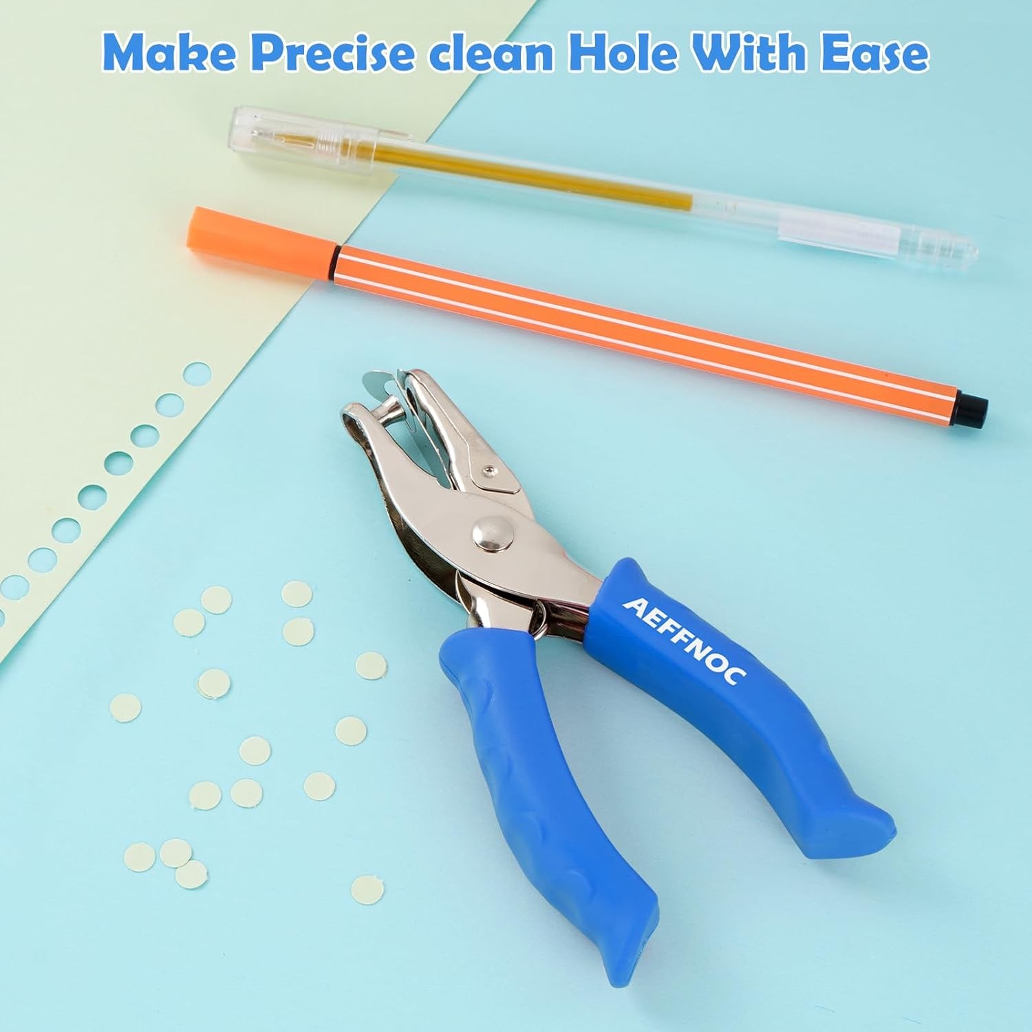 Single Hole Punch Blue One Hole Puncher with Soft Grip Handle 1/4 Inch Paper