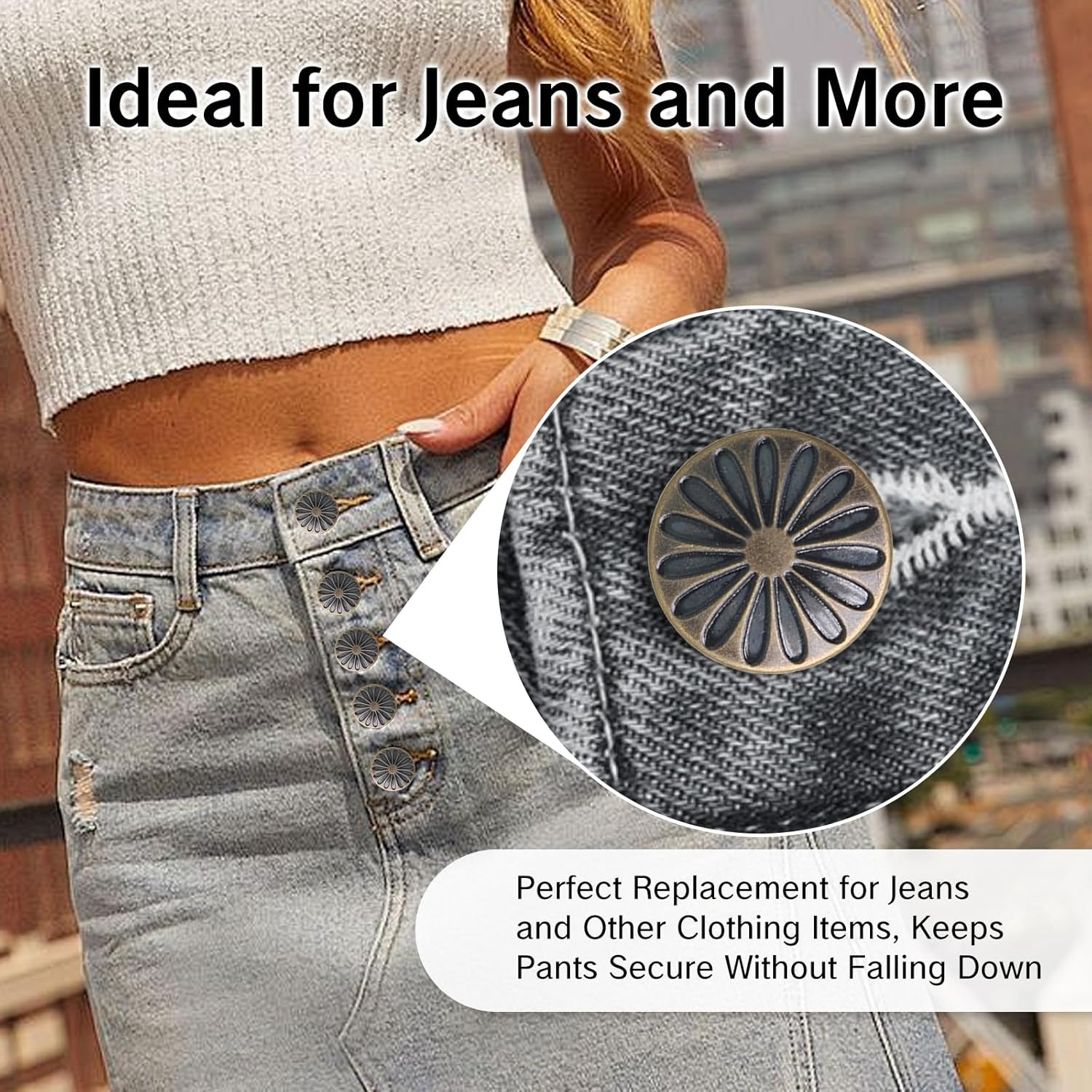 20 Sets Pants Buttons No Sew Metal Jean Buttons Kit for Heavy Duty Denim Repair
