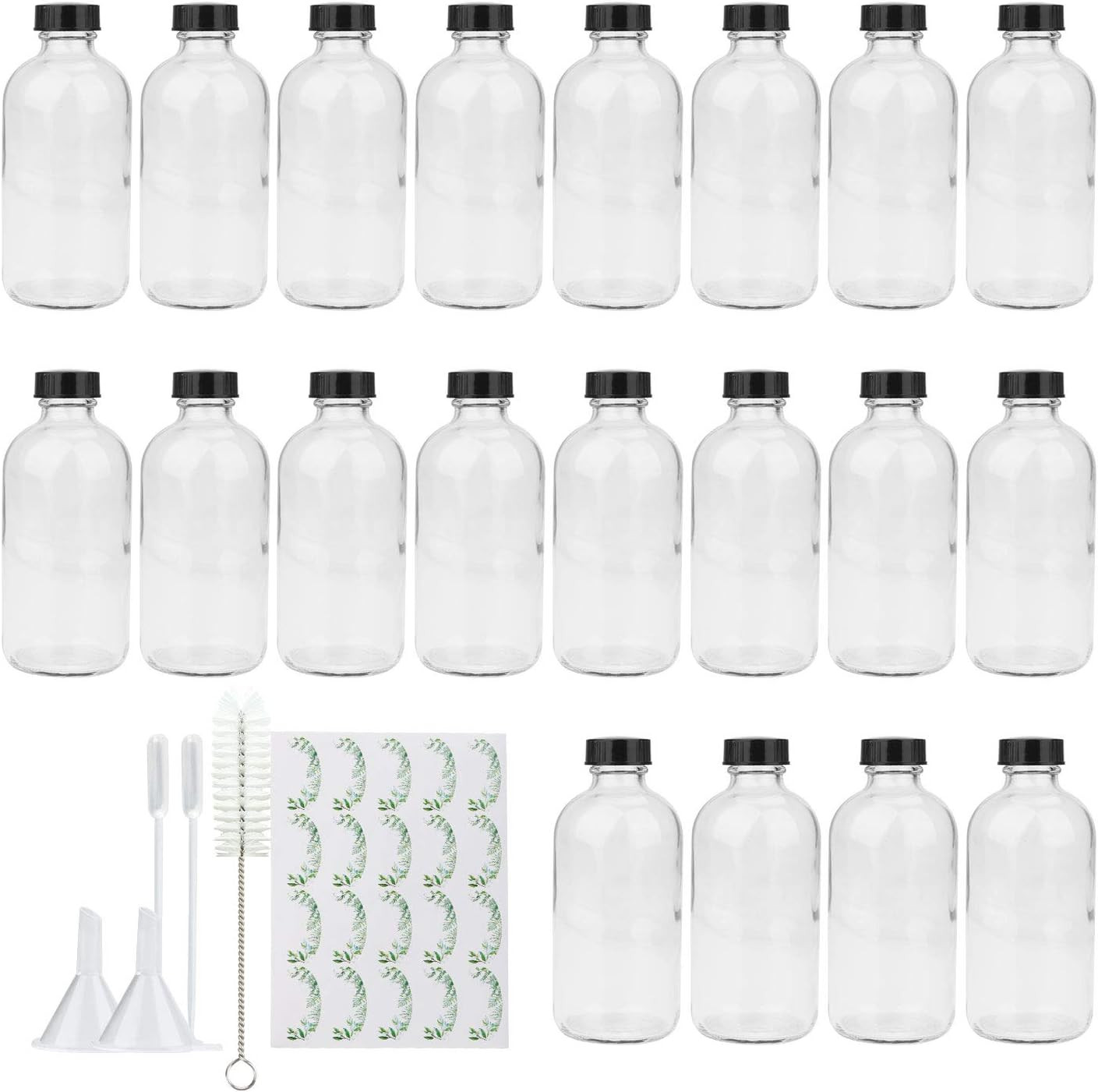 Maredash 8Oz Clear Glass Bottles, 20 Pack Glass Storage Bottles with Black Lids
