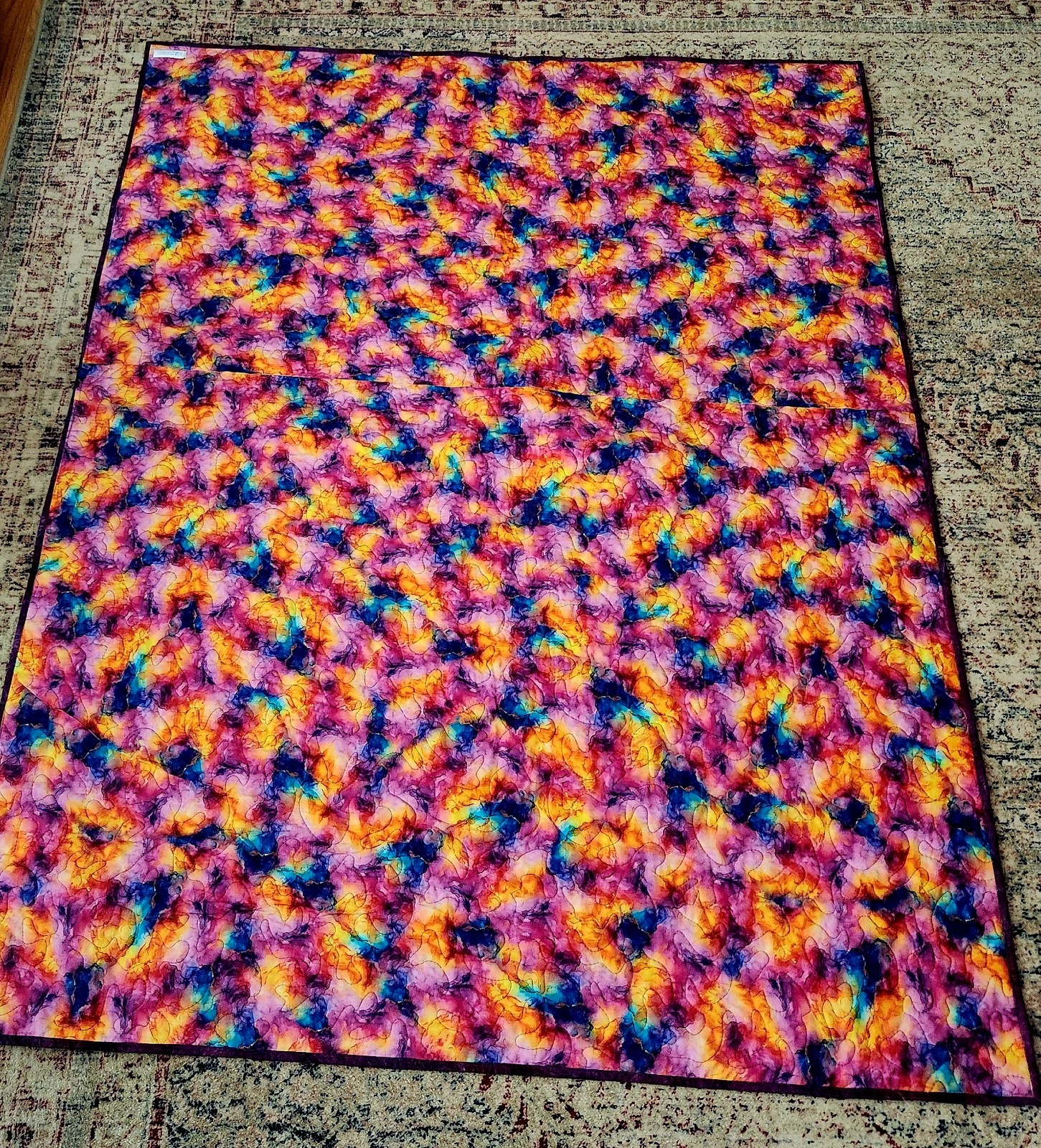 Homemade Quilt 52″ x 67″ Rail Fence pattern Modern BATIKS