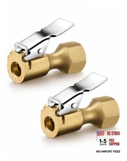 Air Chuck, Heavy Duty Flow Lock On Tire Chuck with Clip for 2 Pack Closed