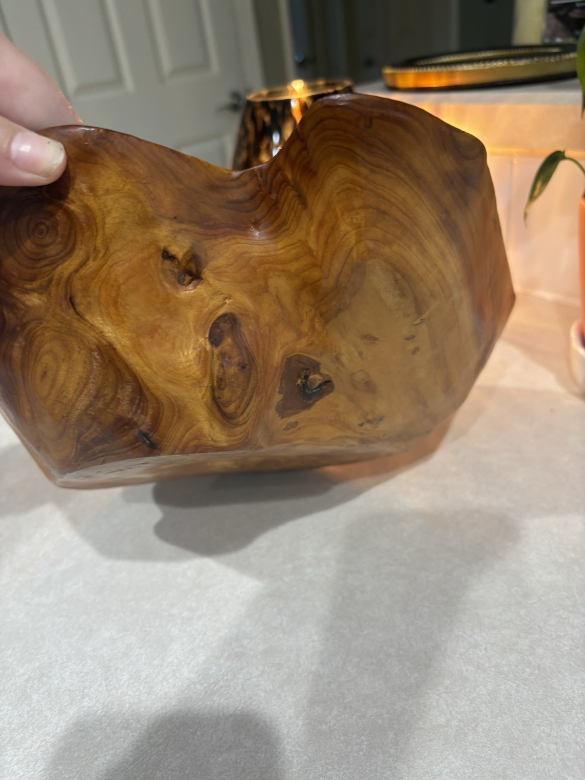Vintage Hand Carved Live Edge Burl Wood Bowl 10” Organic Modern Centerpiece Art