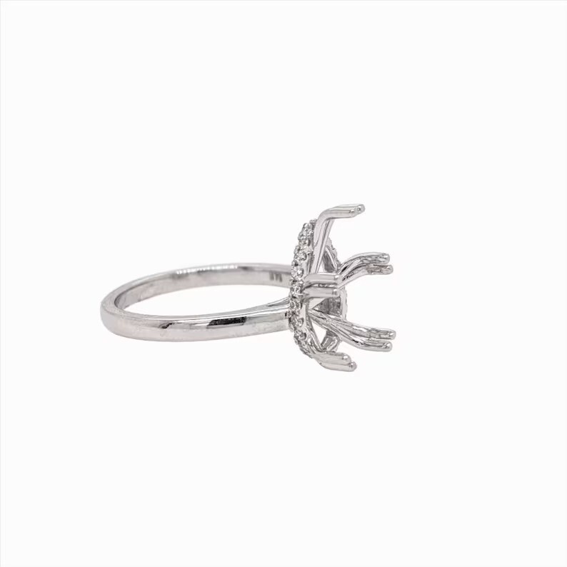 Hidden Halo Ring Semi Mount w Earth Mined Diamonds in 6×9 MM Pear Shape Ring.