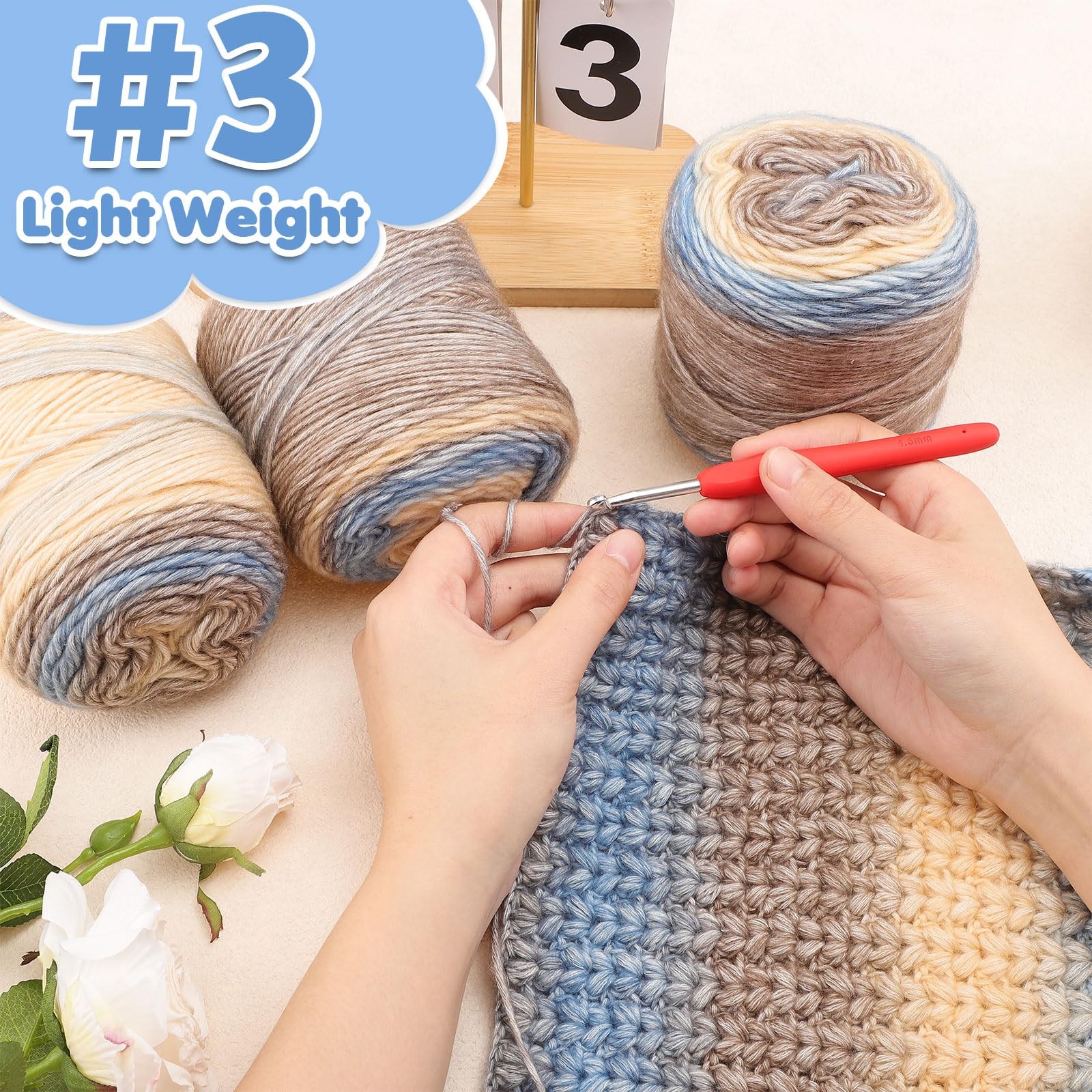 WSICSE Fairyland Yarn for Crocheting, 4 Skeins of 100g/3.52oz Gradient Soft Cott