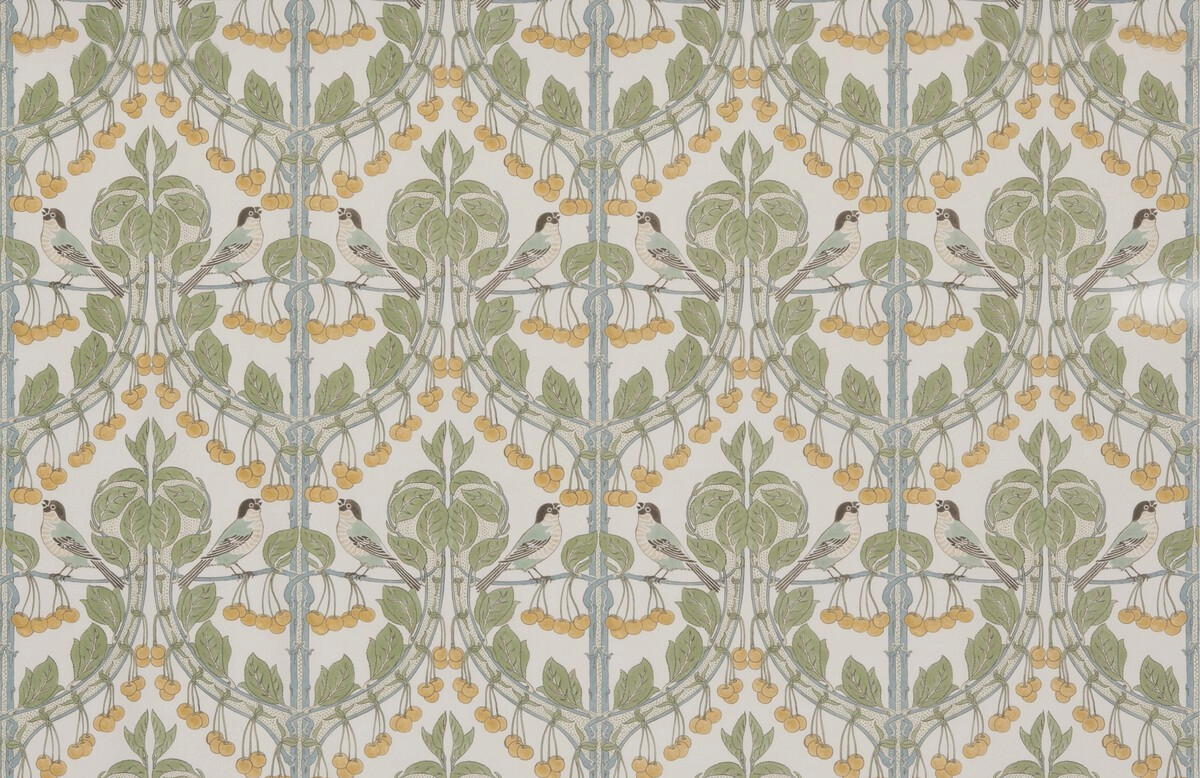 GP & J BAKER CURTAIN FABRIC DESIGN Birds & Cherries 5.8 METRES AQUA 100% COTTON
