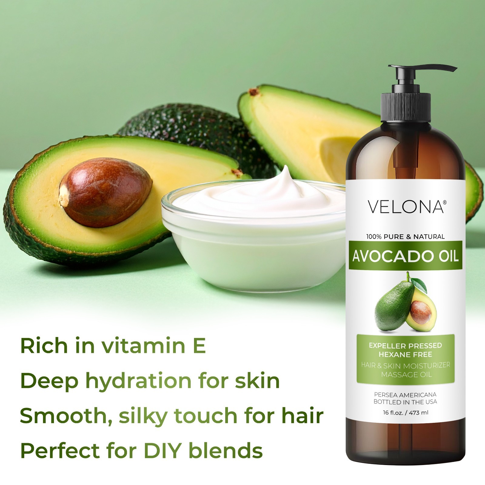 Avocado Oil by Velona – 32 oz, Refined, Cold Pressed, Hair Body and Skin Care