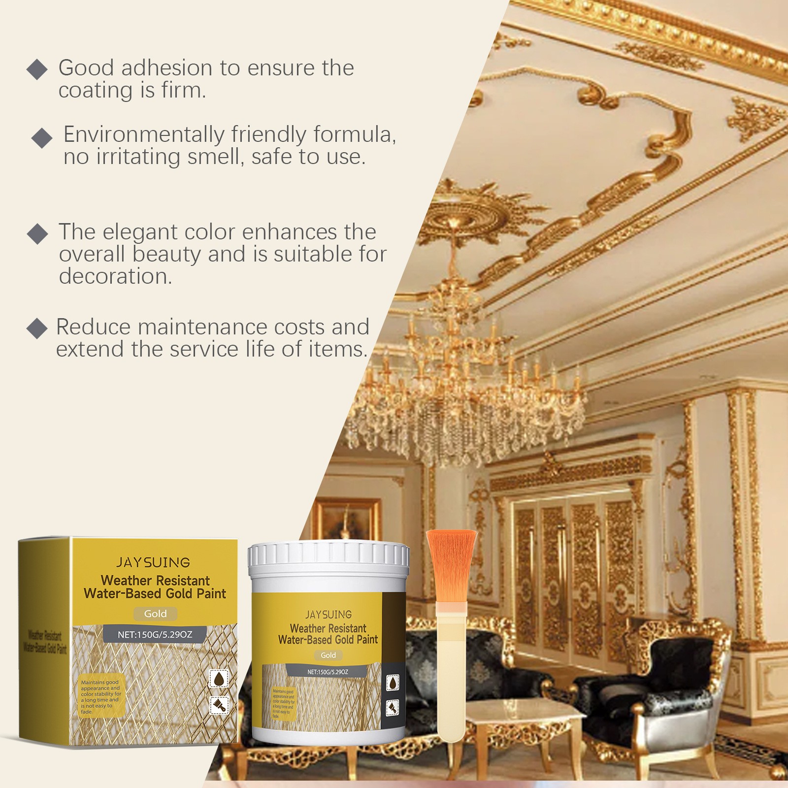 Weather Resistant Water based Gold Paint,Exterior Decoration Paint Fast Drying