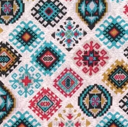 Bit Less Than 1 yd 42″W Pretty Geometic Medallions Design Remnant Cotton Fabric