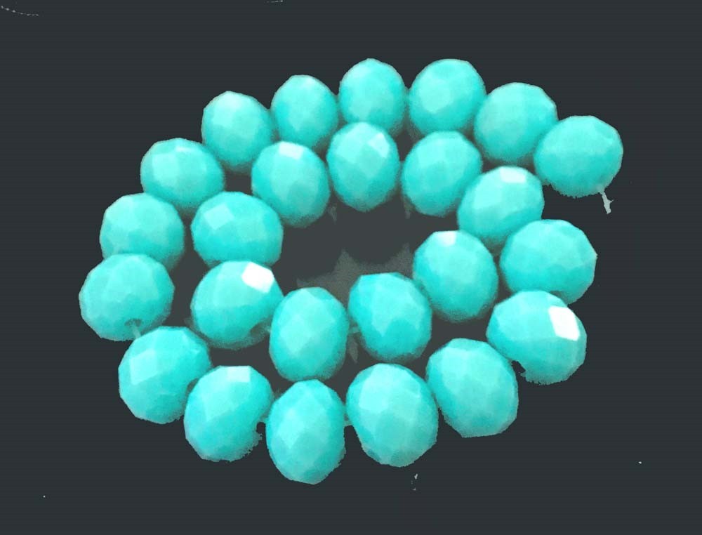 25 Faceted Brilliant Cyan Opaque glass Rondelle Beads 8x6mm