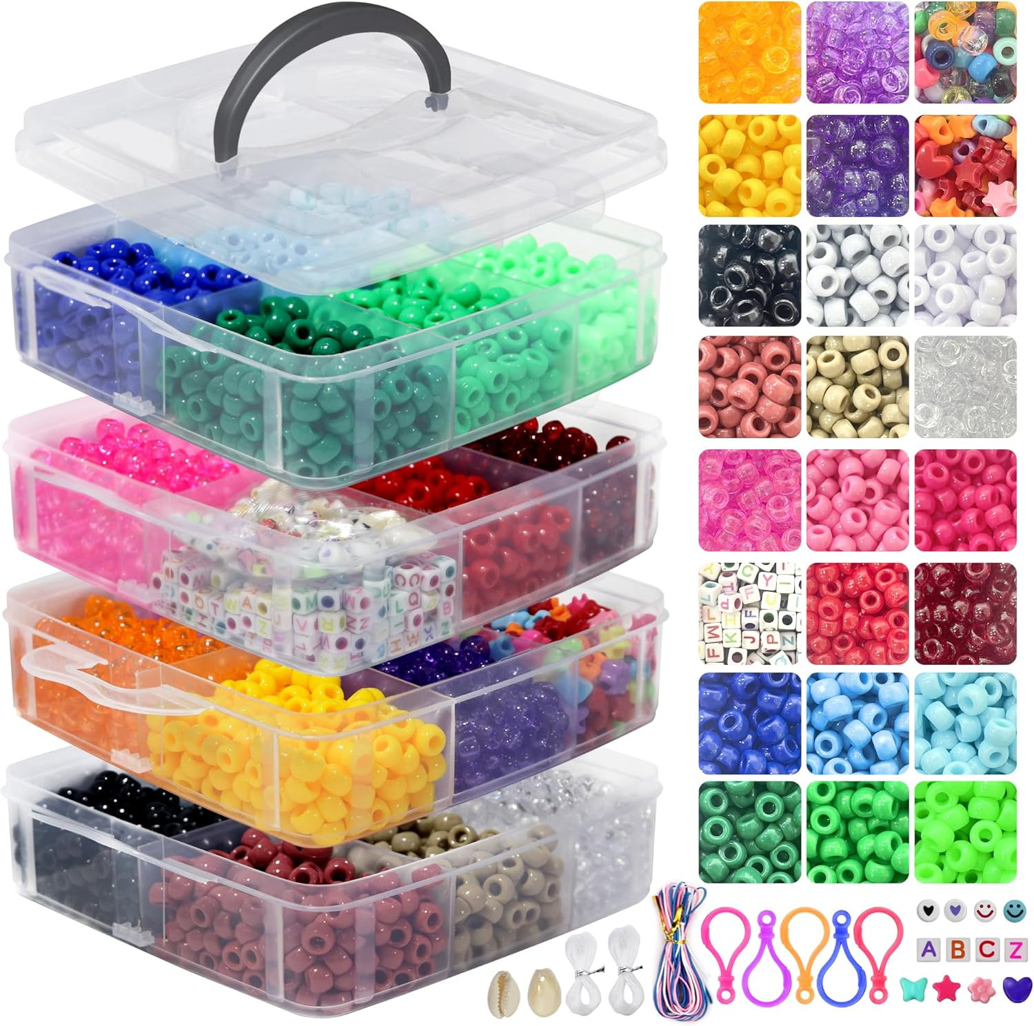 4600+Pcs Pony Beads Kit, Kandi Hair Rainbow Beads Plastic Bead for Craft 6 X 9Mm