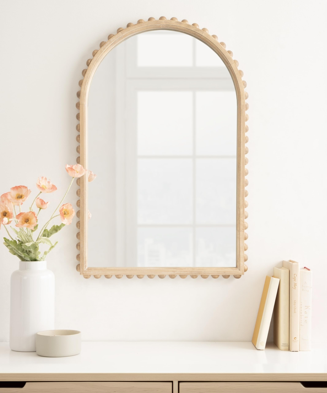 Kate and Laurel Beadbrook Modern Beaded Arched Mirror, 20 x 30, Natural Wood,…