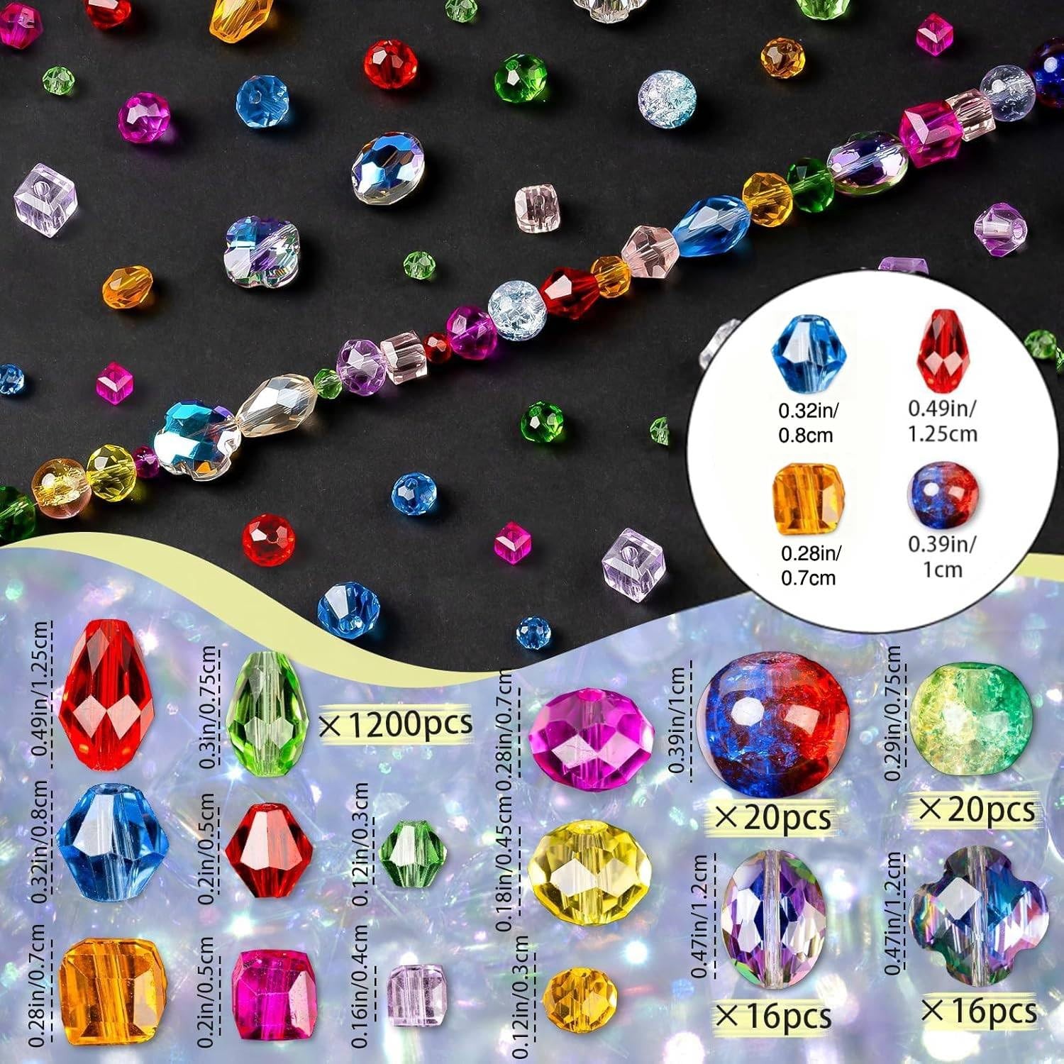1272pcs Glass Beads for Jewelry 1272pcs, Colorful Rainbow Crystal