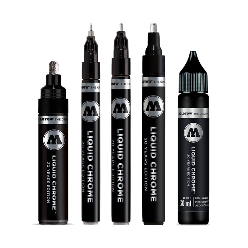 MOLOTOW LIQUID CHROME INK 1mm 2mm 4mm 5mm or 30mL Refill Graffiti Art Supplies