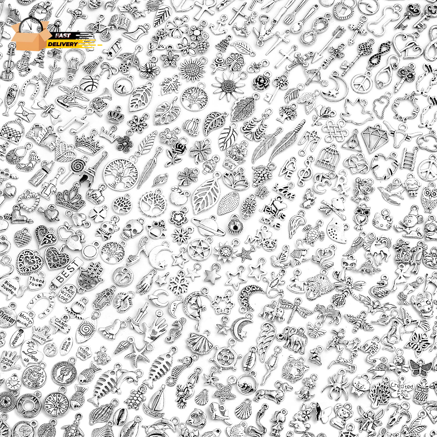 400 Pcs Silver Charms for Jewelry Making, Wholesale Bulk Lots Tiny Assorted Mix