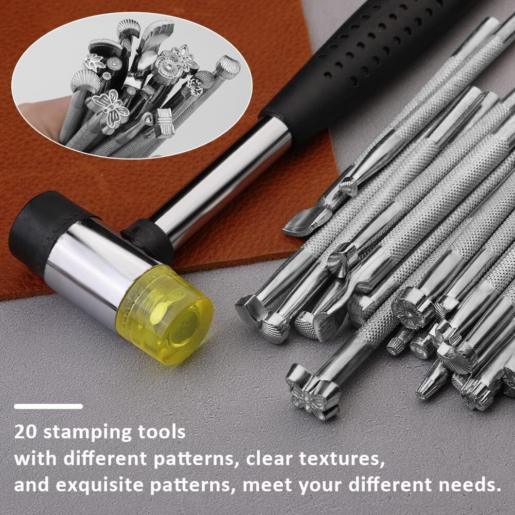 20pcs Leather Stamps Leather Stamping Tool Saddle Making Stamp Punch Set Carving