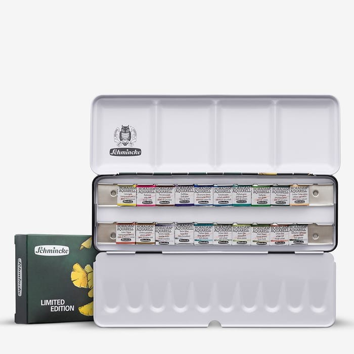 Schmincke Horadam Watercolor Paint Metal Tin Ginko 20 Half Pans