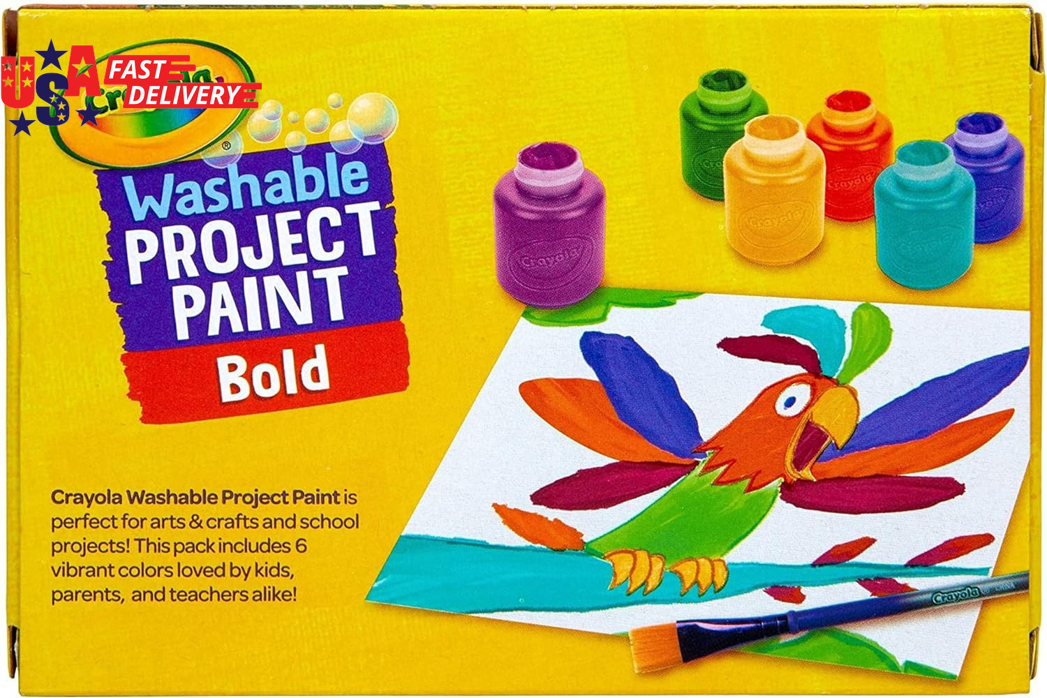 Washable Kids Paint Set 6 Colors Assorted Bulk Non-Toxic Tempera Paint for Toddl