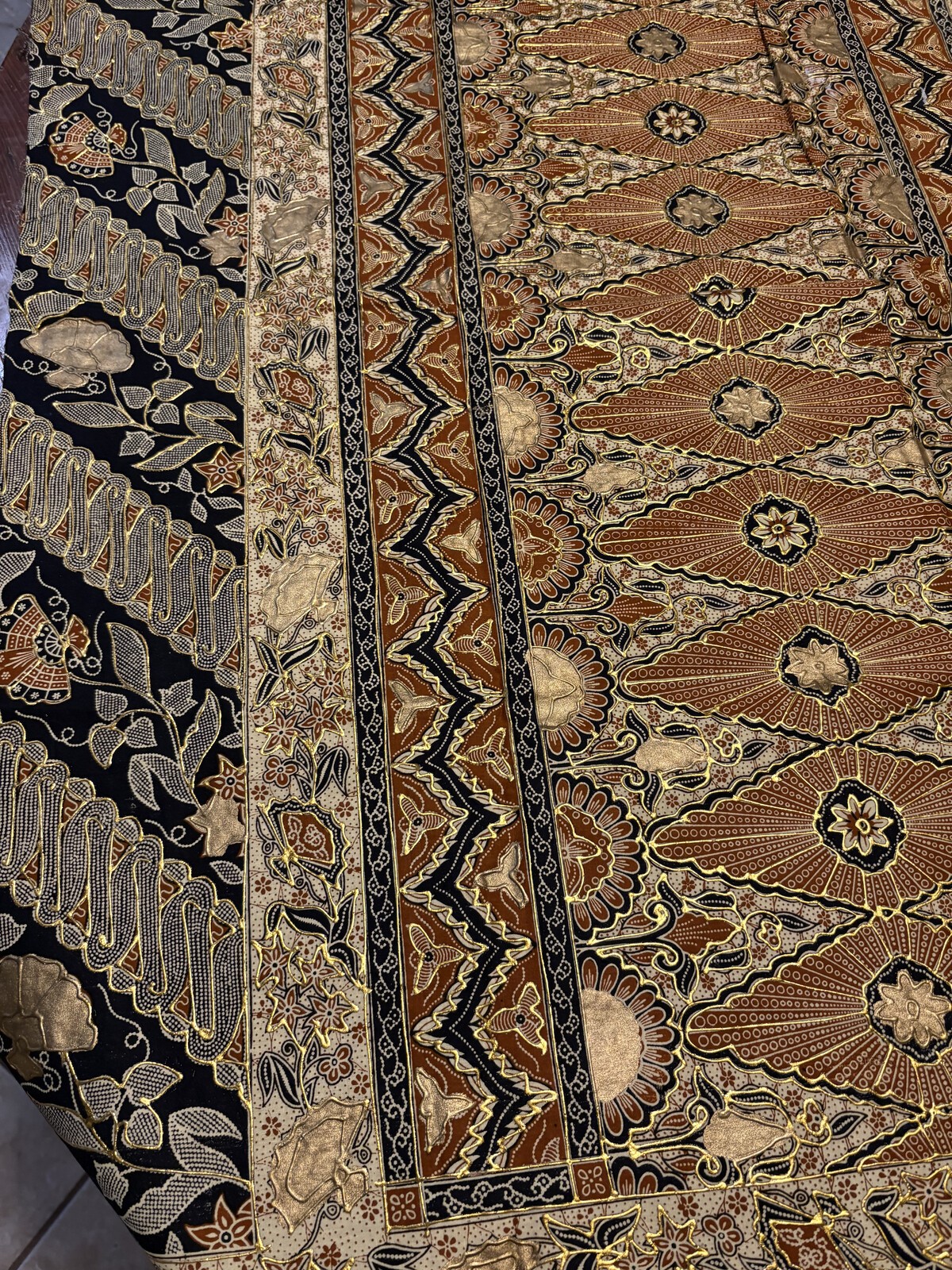 Lot 2 Vintage Bali Prada Batik Fabric Panels 1970s Gold 78×40 77×20