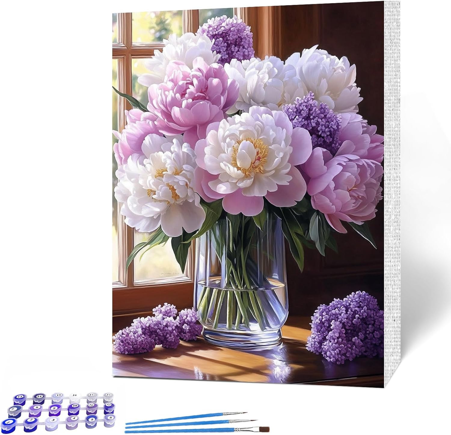 Flowers Paint by Numbers Kits for Adults Beginners with Wooden Frame, Easy Canva