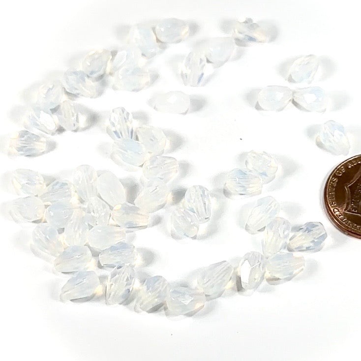 Czech Glass Pear Shaped Fire Polished Beads 7x5mm White Opal Tear Drops, 50pcs