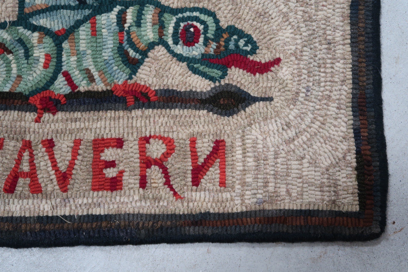 Hand Hooked Wool Rug Green Dragon Tavern Boston Tea Party Masonic Folk Art A3