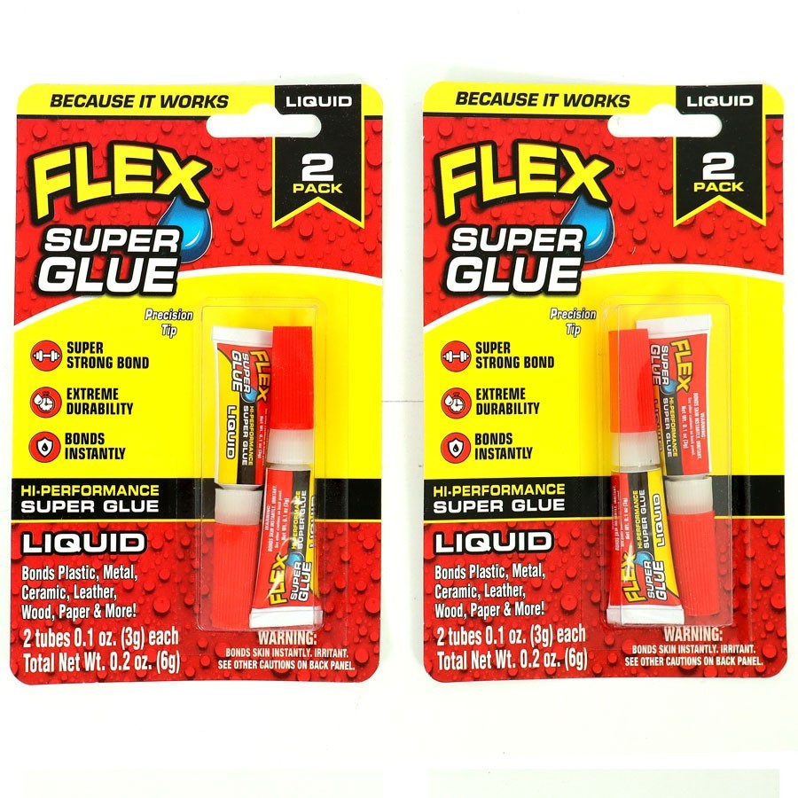 Flex Seal Brand Super Glue Liquid, Clear, Two, 2 Inch Tubes, (2 Packages Boxed)