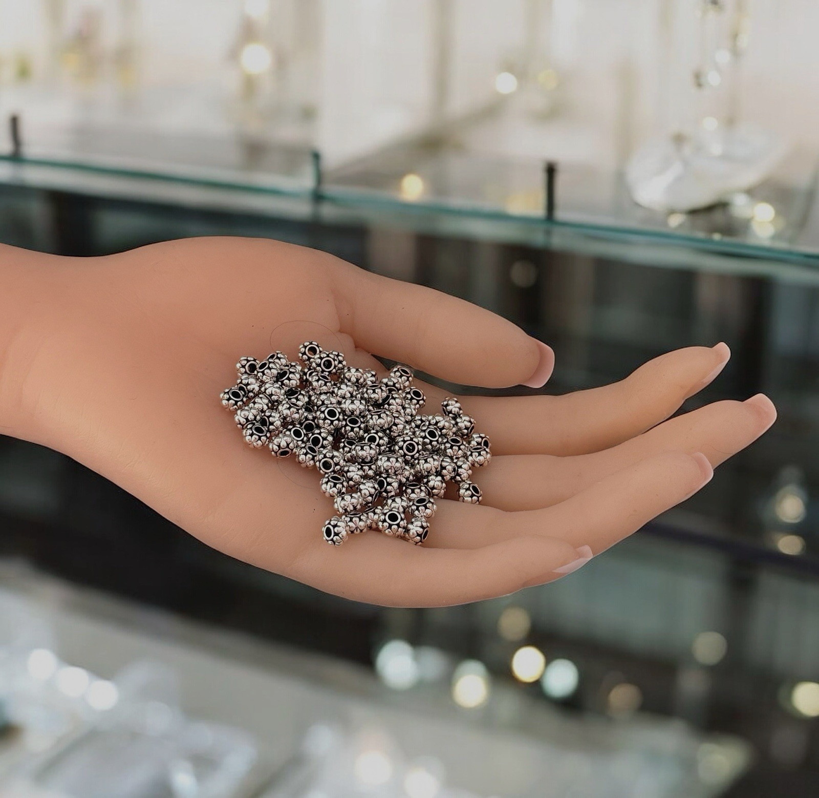 100 pcs Silver Spacer Beads Silver Beaded Rondelle 6.5×4.5mm Hole 1.5mm