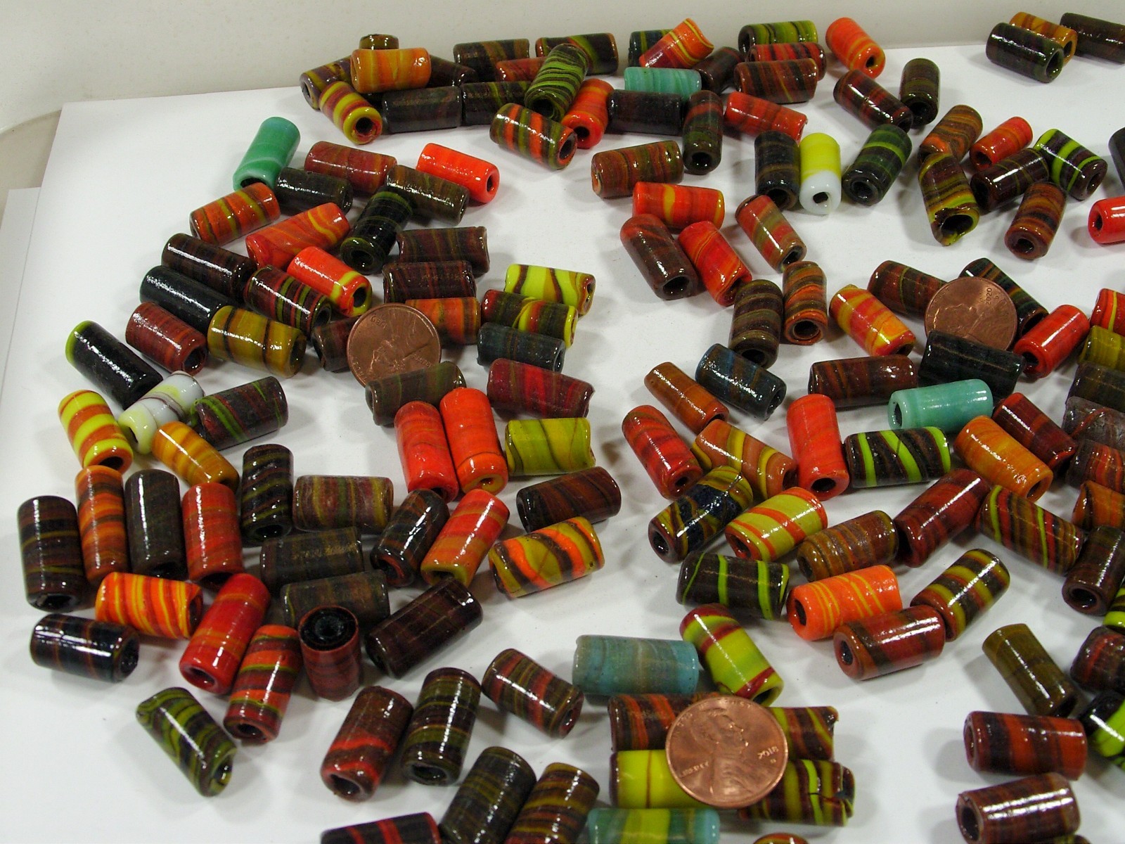 2 Pounds Multicolor India Handmade Assorted Sizes Tube Glass Beads Lot (PJM-8)⭐