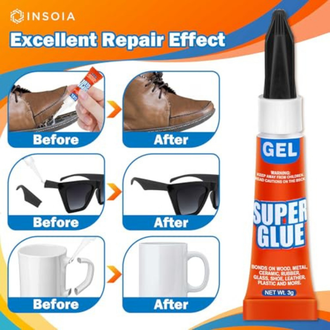 Super Glue Gel Clear Non-Drip, 24 X 3G All Purpose Strong Adhesive Ca Glue Quick