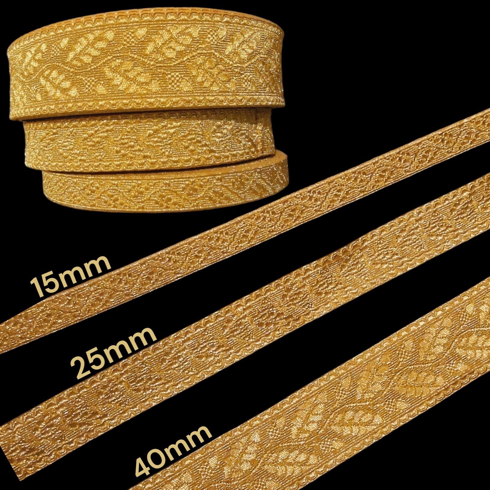 OAK Leaf Mylar braid Gold Size 15′ 25′ 40mm For Uniform Vestment Fancy Costume