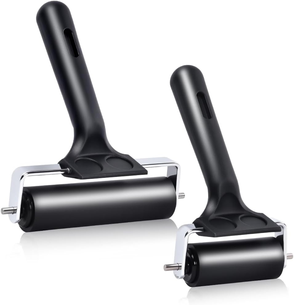2 Pcs Hard Rubber Brayer Rollers 4 Inch and 2.2 Inch For Printmaking Printing