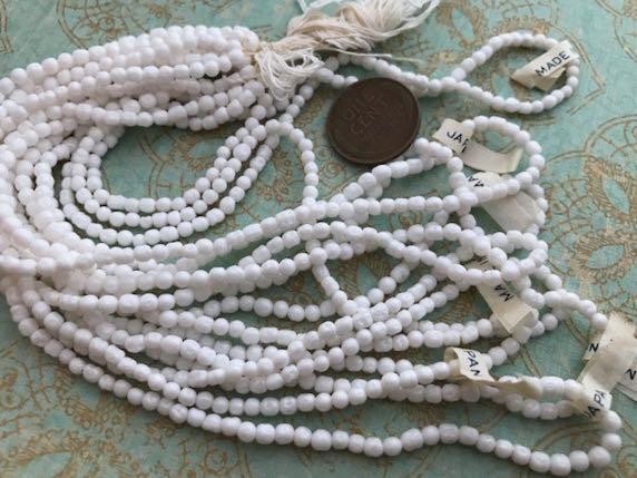 Vintage Cherry Brand 3mm Dimpled White Glass Beads Japan 125