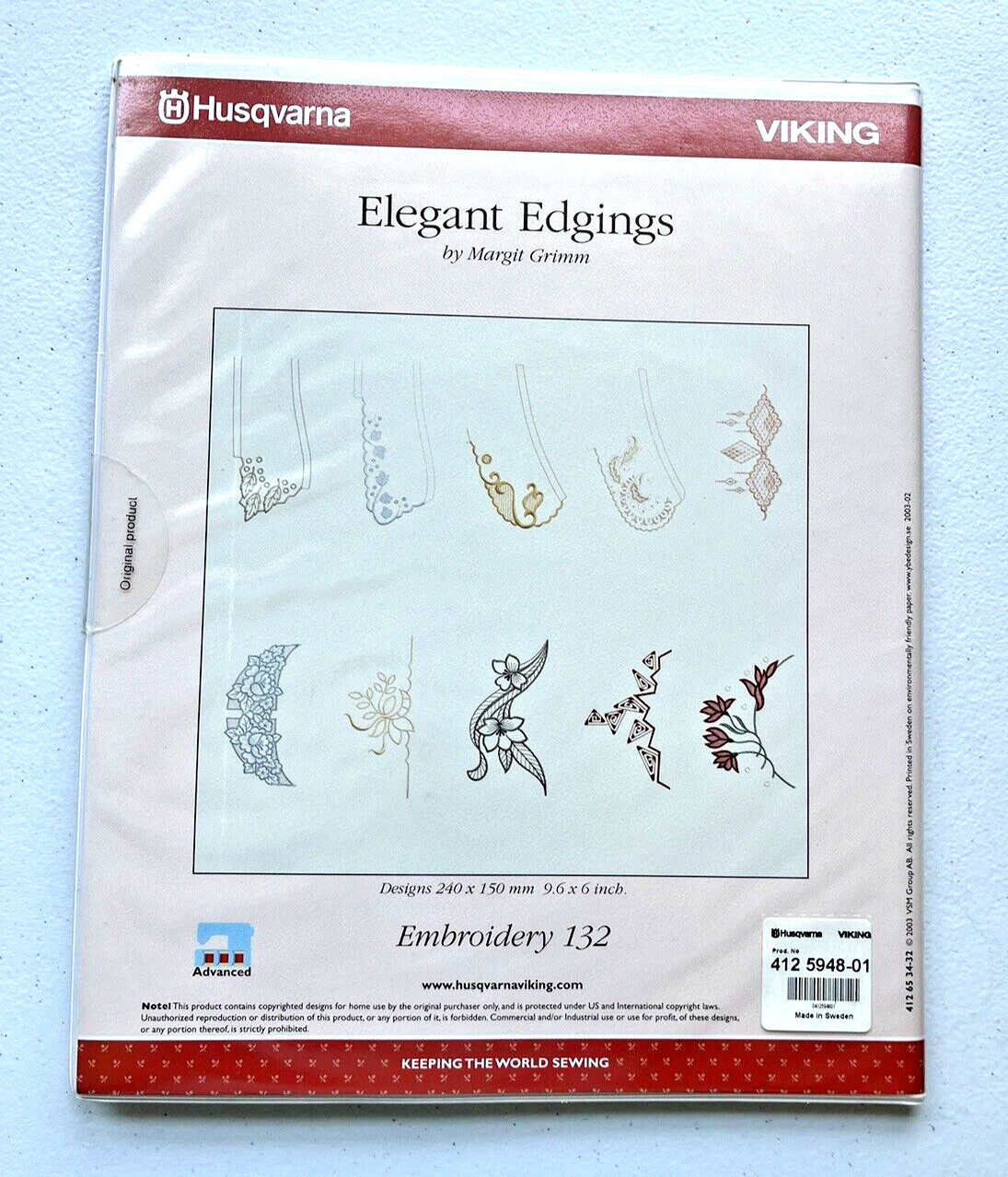 Husqvarna Viking Emb Disk 132 ELEGANT EDGINGS Margit Grimm Designer 1- PC NEW!