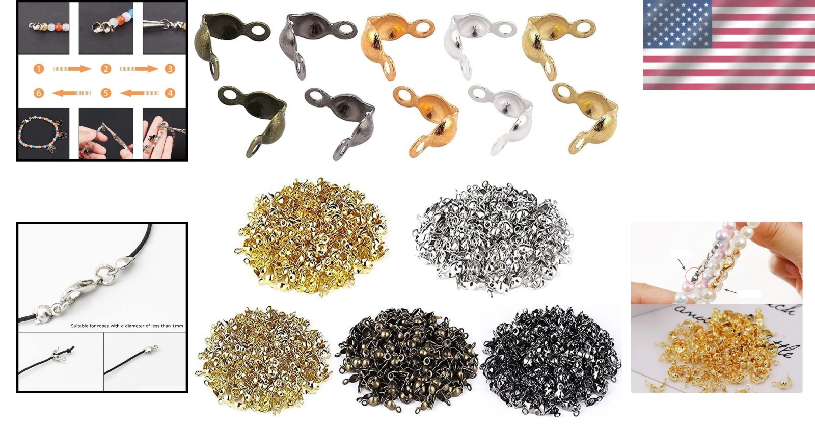 Quality 500-Piece Metal End Caps Set: 5 Colors for Beautiful Jewelry Creations