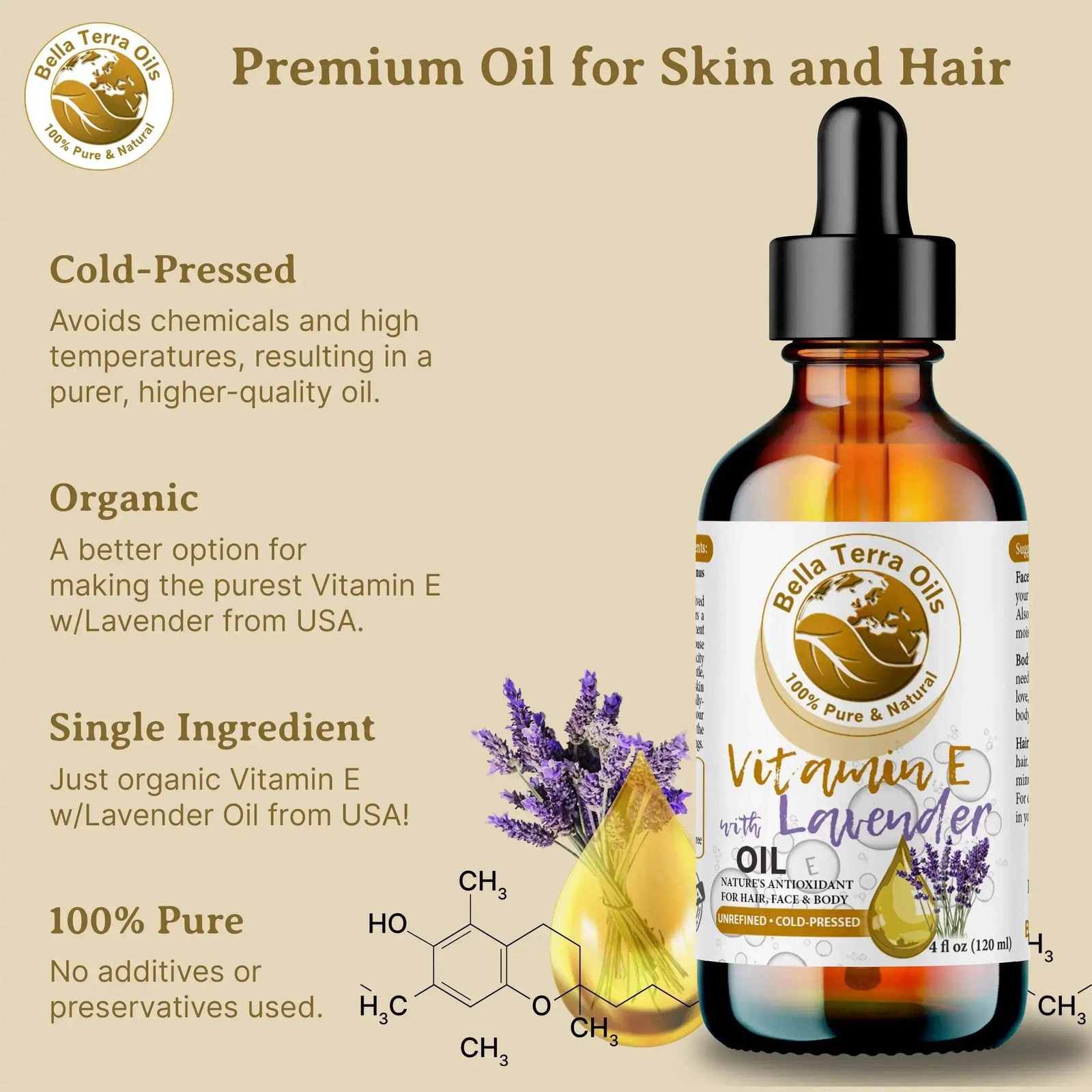 Vitamin E Oil with Lavender – 16oz | Premium Grade Oil for Skin, Hair & Aromathe