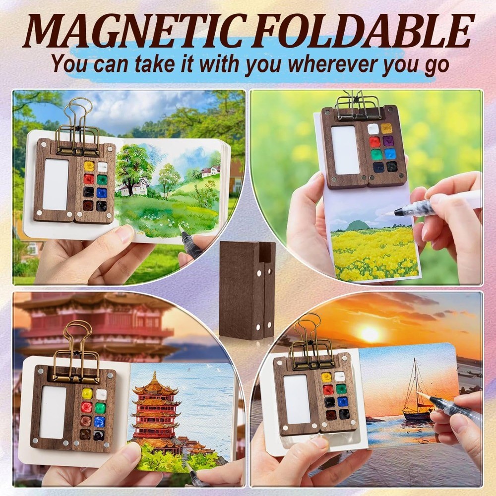 Mini Watercolor Paint Set Pocket Travel Water Color Set with 12 Color Sketchbook