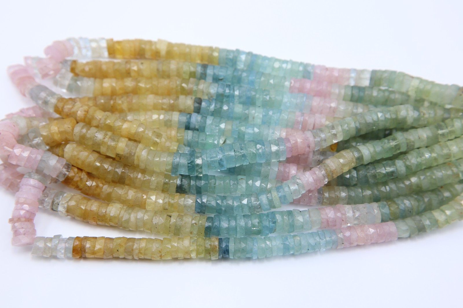 Natural Multi Aquamarine Faceted Button Shape Aquamarine Beads 7x8MM 16” Inch